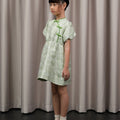 The Huā Collection Girl Puff Sleeves Cheongsam in 韵 Cadence Jacquard Green - Umbi