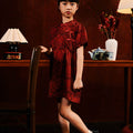 The Huā Collection Girl Puff Sleeves Cheongsam in 韵 Cadence Jacquard Maroon - Umbi