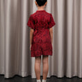 The Huā Collection Girl Puff Sleeves Cheongsam in 韵 Cadence Jacquard Maroon - Umbi