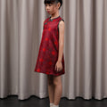 The Huā Collection Girl Sleeveless Cheongsam in 韵 Cadence Jacquard Dark Red - Umbi