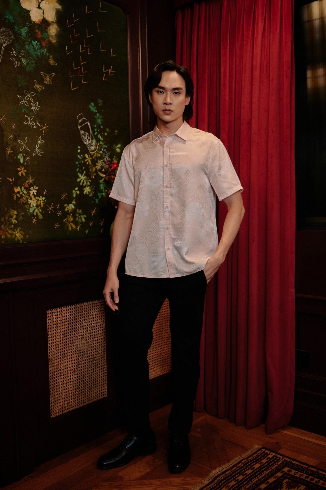 The Huā Collection Men Holiday Shirt in 韵 Cadence Jacquard Pink - Umbi