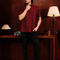 The Huā Collection Men Holiday Shirt in Maroon - Umbi