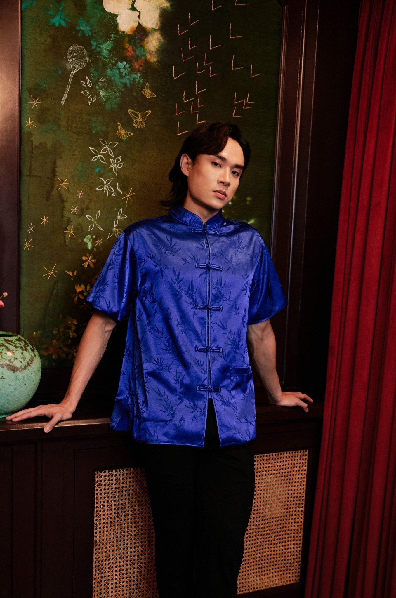 The Huā Collection Men Short Sleeves Samfu in 韵 Cadence Bamboo Blue - Umbi