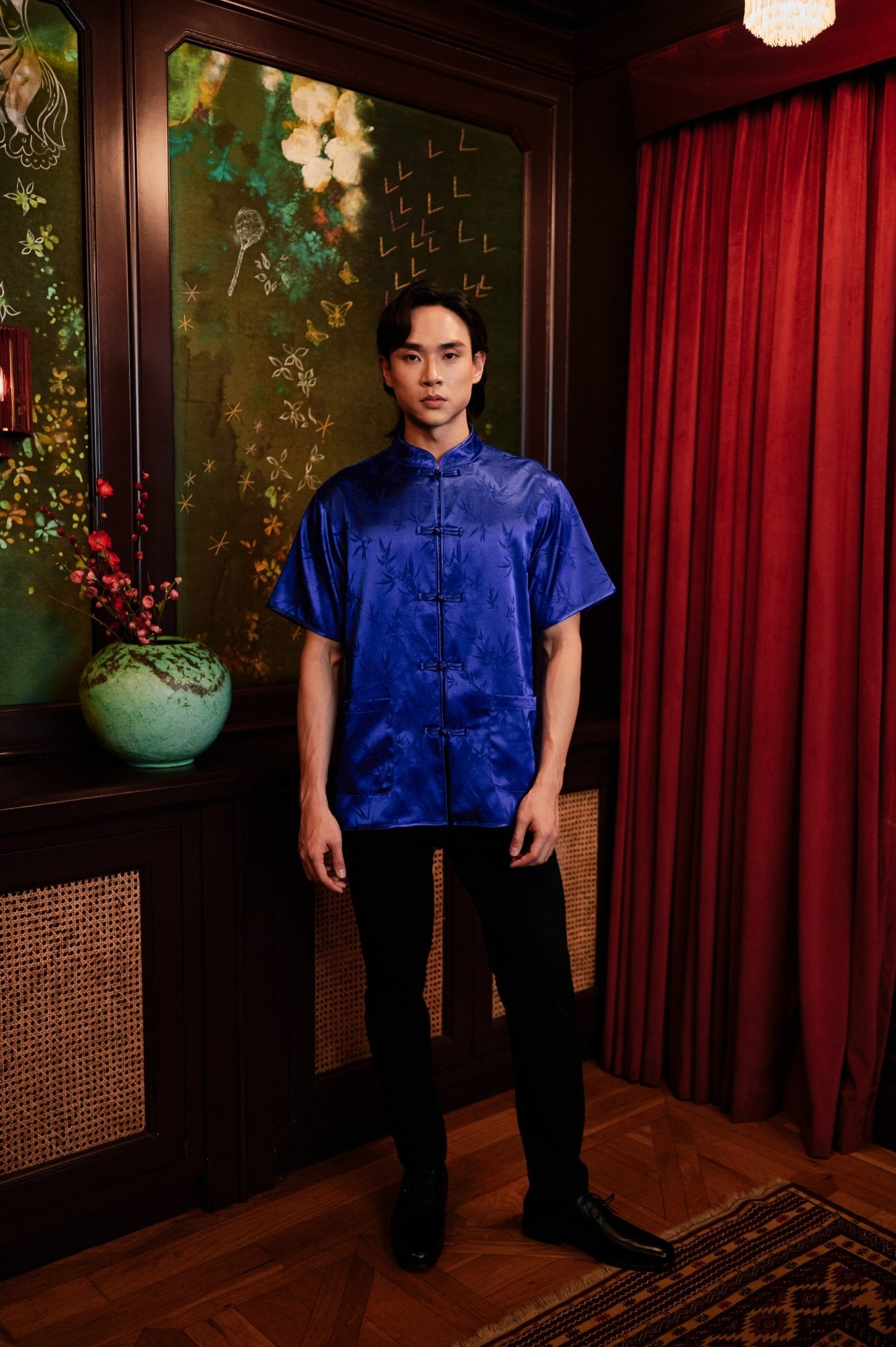 The Huā Collection Men Short Sleeves Samfu in 韵 Cadence Bamboo Blue - Umbi