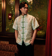 The Huā Collection Men Short Sleeves Samfu in 韵 Cadence Jacquard Green - Umbi