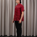 The Huā Collection Men Short Sleeves Samfu in 韵 Cadence Jacquard Maroon - Umbi