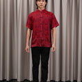 The Huā Collection Men Short Sleeves Samfu in 韵 Cadence Jacquard Maroon - Umbi