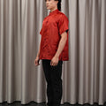 The Huā Collection Men Short Sleeves Samfu in 韵 Cadence Jacquard Red - Umbi