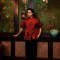 The Huā Collection Men Short Sleeves Samfu in 韵 Cadence Jacquard Red - Umbi