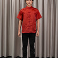 The Huā Collection Men Short Sleeves Samfu in 韵 Cadence Jacquard Red - Umbi