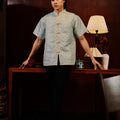 The Huā Collection Men Short Sleeves Samfu in 韵 Cadence Jacquard Soft Blue - Umbi