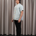 The Huā Collection Men Short Sleeves Samfu in 韵 Cadence Jacquard Soft Blue - Umbi