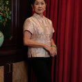 The Huā Collection Women Classic Oriental Blouse in 蕊 Blossom Jacquard Pink - Umbi