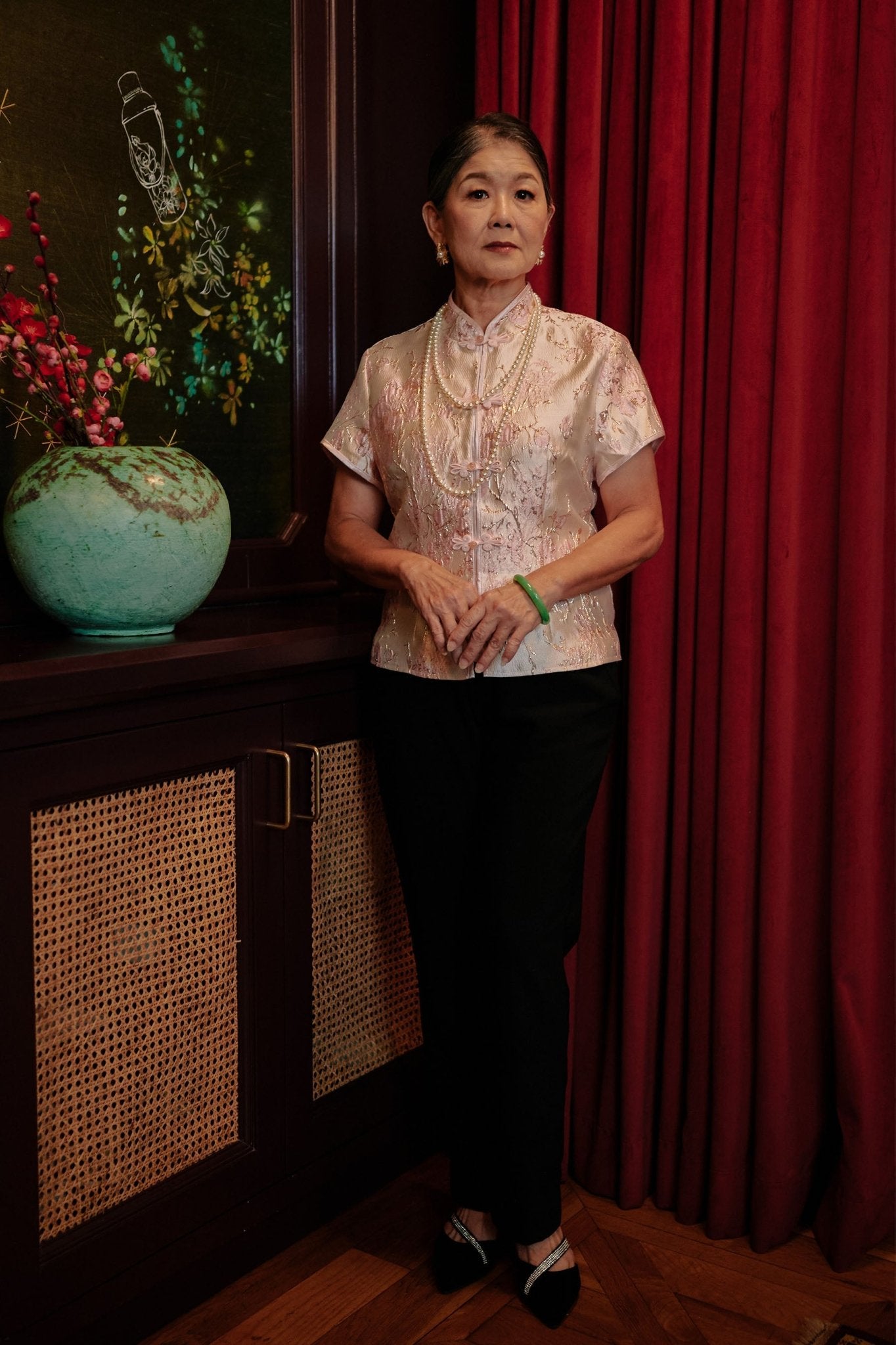 The Huā Collection Women Classic Oriental Blouse in 蕊 Blossom Jacquard Pink - Umbi