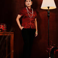 The Huā Collection Women Classic Oriental Blouse in 韵 Cadence Jacquard Maroon - Umbi
