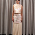 The Huā Collection Women Detachable Pleated Skirt in 蕊 Blossom Jacquard Gold - Umbi