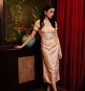 The Huā Collection Women Fitted Cheongsam in 蕊 Blossom Jacquard Gold - Umbi