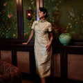 The Huā Collection Women Fitted Cheongsam in 韵 Cadence Jacquard Green - Umbi