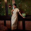 The Huā Collection Women Fitted Cheongsam in 韵 Cadence Jacquard Green - Umbi