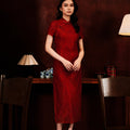 The Huā Collection Women Fitted Cheongsam in 绮 Elegant Lace Red - Umbi