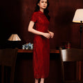 The Huā Collection Women Fitted Cheongsam in 绮 Elegant Lace Red - Umbi
