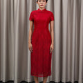 The Huā Collection Women Fitted Cheongsam in 绮 Elegant Lace Red - Umbi