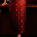 The Huā Collection Women Fitted Skirt in 韵 Cadence Jacquard Dark Red - Umbi