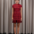 The Huā Collection Women Pleated Cheongsam in 韵 Cadence Jacquard Maroon - Umbi