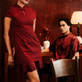 The Huā Collection Women Pleated Cheongsam in 绮 Elegant Lace Maroon - Umbi