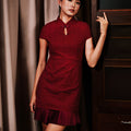 The Huā Collection Women Pleated Cheongsam in 绮 Elegant Lace Maroon - Umbi