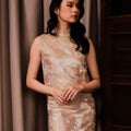 The Huā Collection Women Sleeveless Oriental Blouse in 蕊 Blossom Jacquard Gold - Umbi