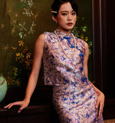 The Huā Collection Women Sleeveless Oriental Blouse in 蕊 Blossom Jacquard Violet - Umbi