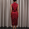 The Huā Collection Women Sleeveless Oriental Blouse in 韵 Cadence Jacquard Dark Red - Umbi