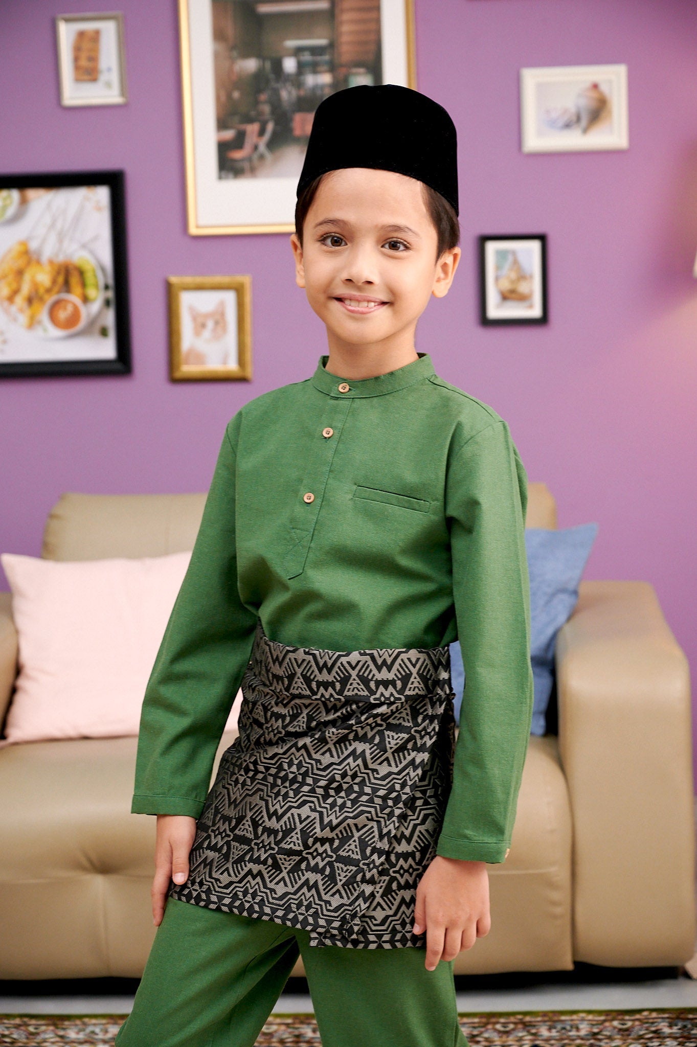 The Kenangan Raya Boy Baju Melayu Set Pine Green - Umbi