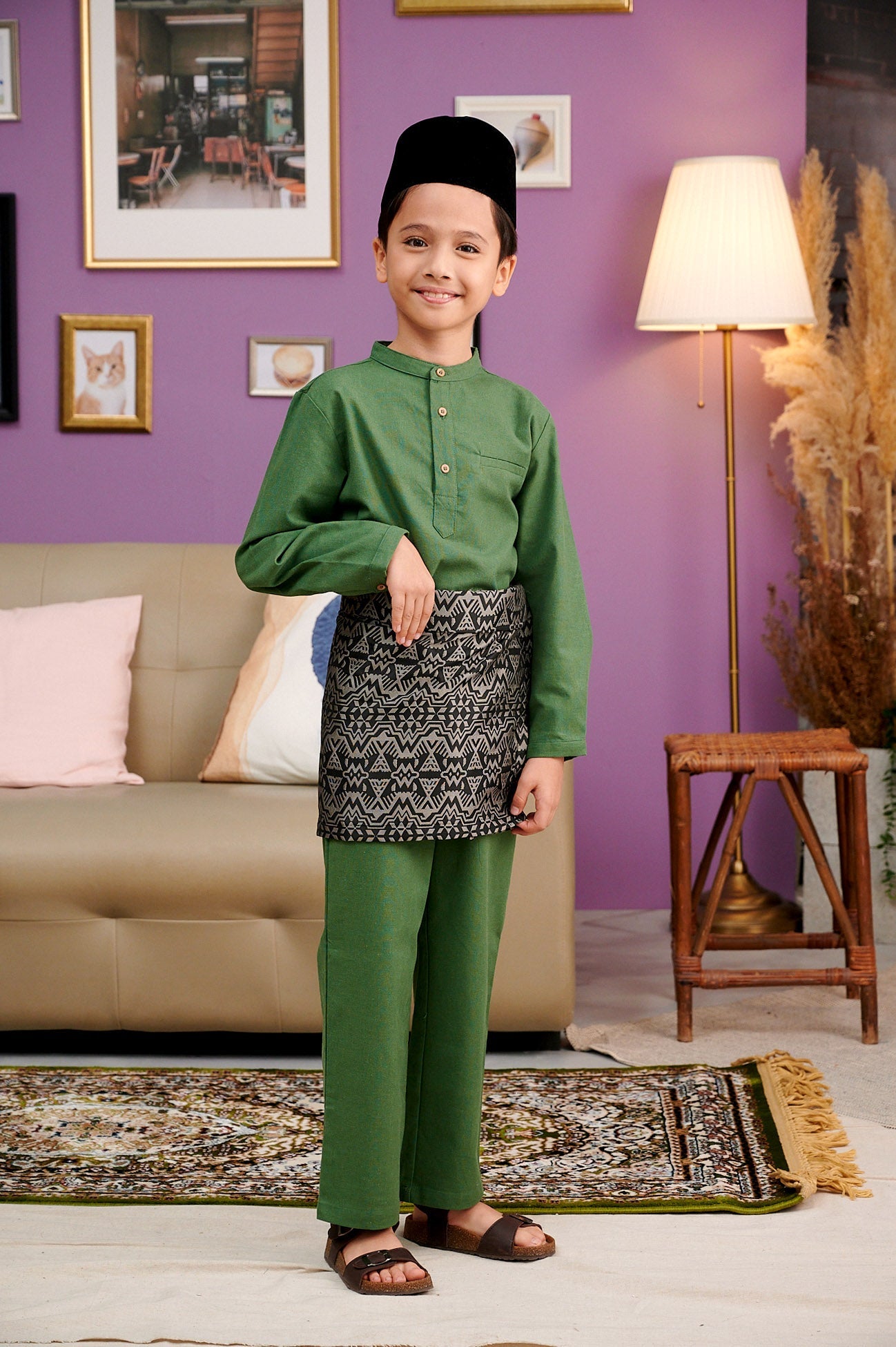 The Kenangan Raya Boy Baju Melayu Set Pine Green - Umbi