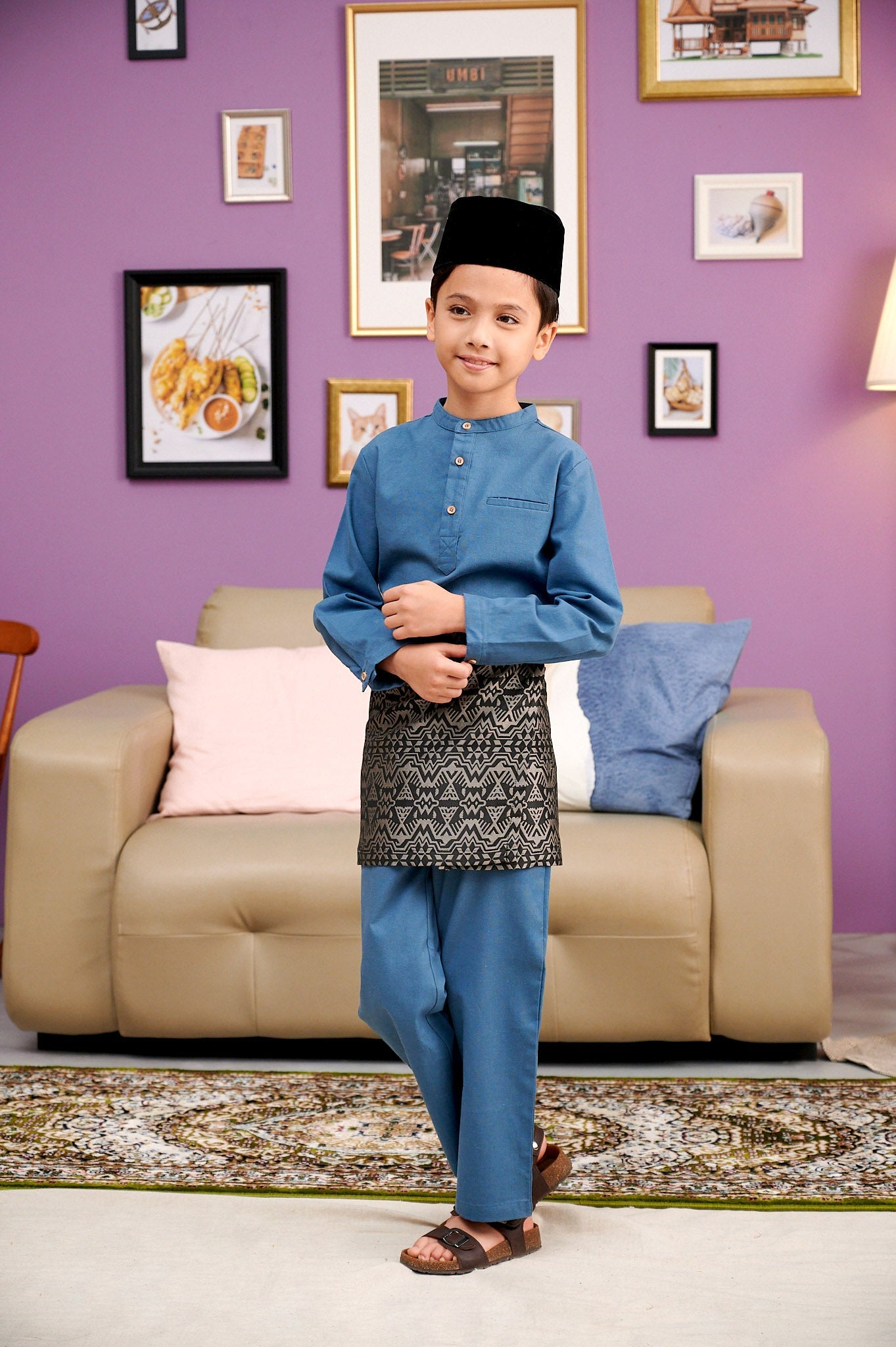 The Kenangan Raya Boy Baju Melayu Set Steel Blue - Umbi