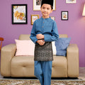 The Kenangan Raya Boy Baju Melayu Set Steel Blue - Umbi