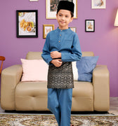 The Kenangan Raya Boy Baju Melayu Set Steel Blue - Umbi