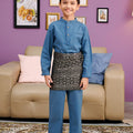 The Kenangan Raya Boy Baju Melayu Set Steel Blue - Umbi