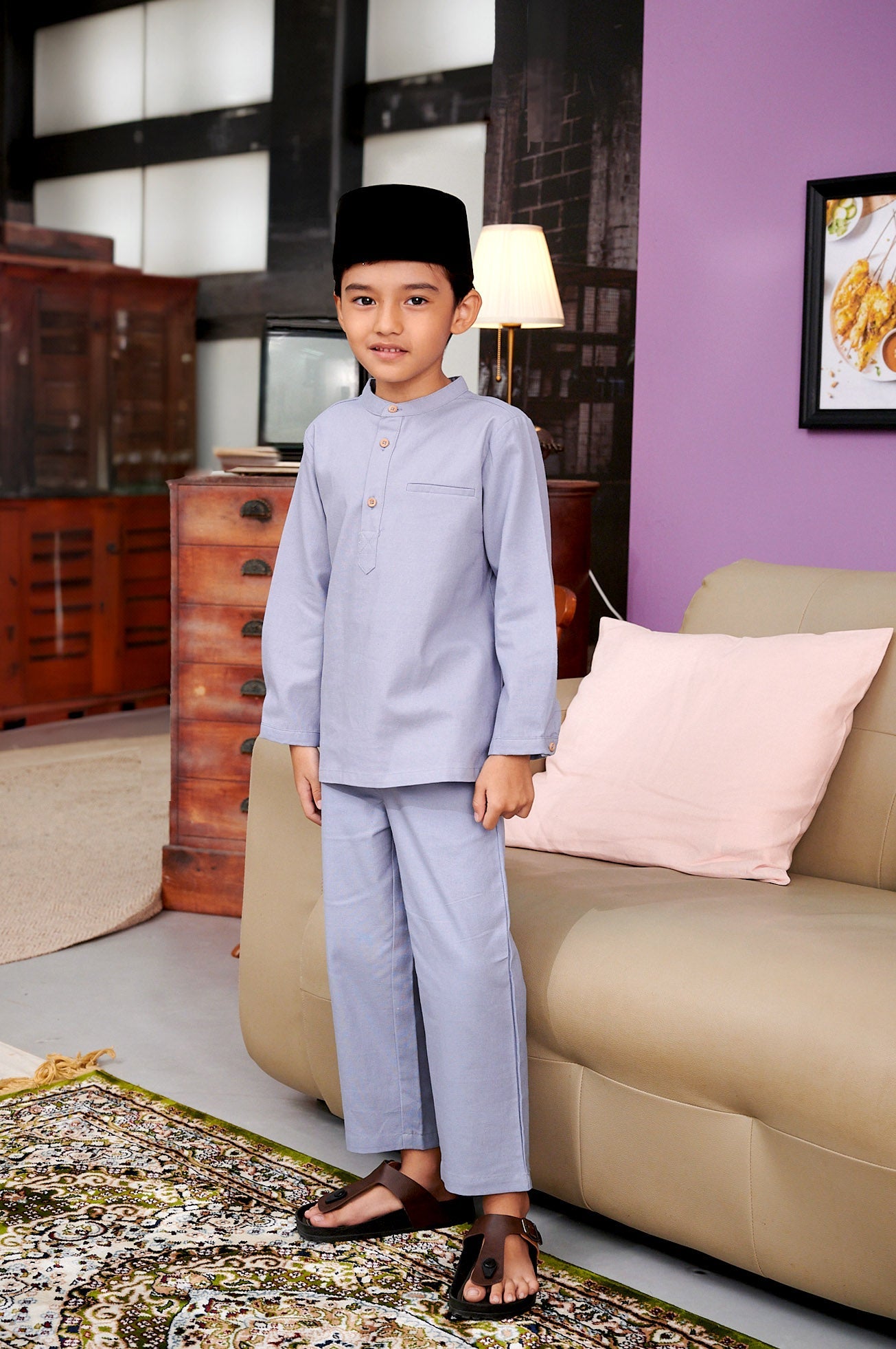 The Kenangan Raya Boy Baju Melayu Set Stone Blue - Umbi