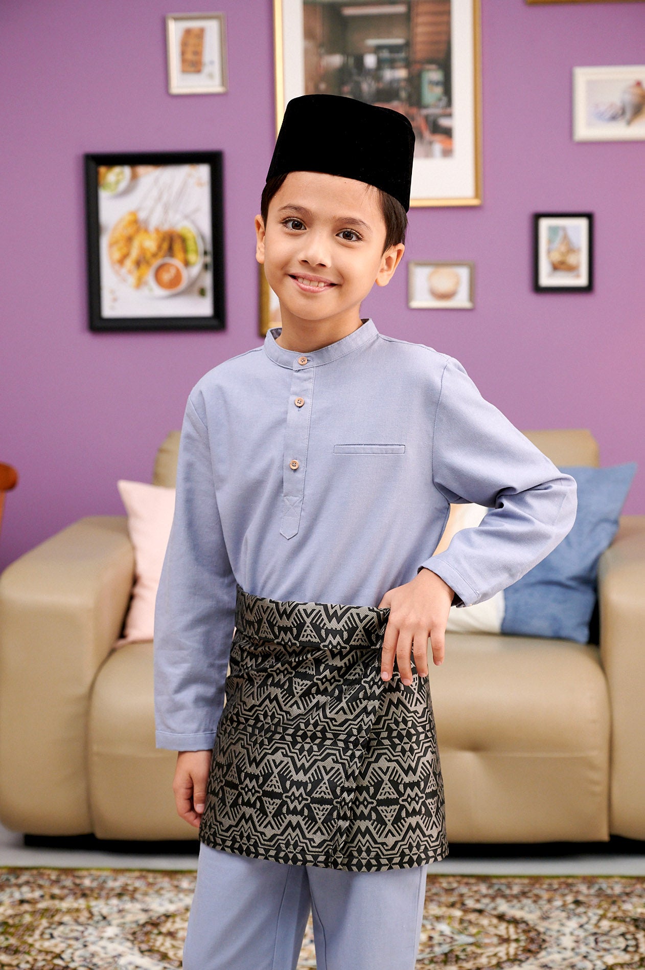 The Kenangan Raya Boy Baju Melayu Set Stone Blue - Umbi