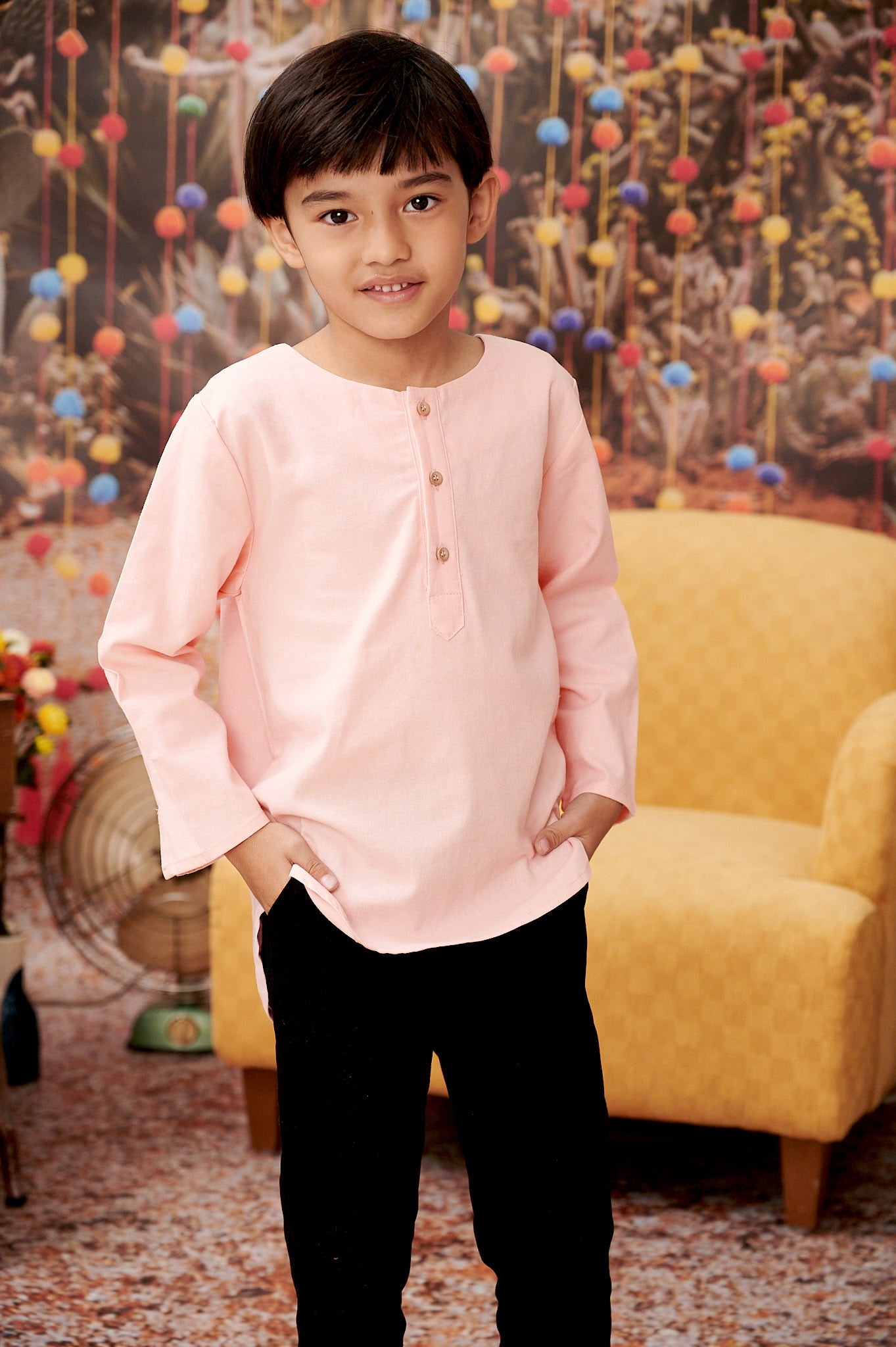 The Kenangan Raya Boy Kurta Top Pink