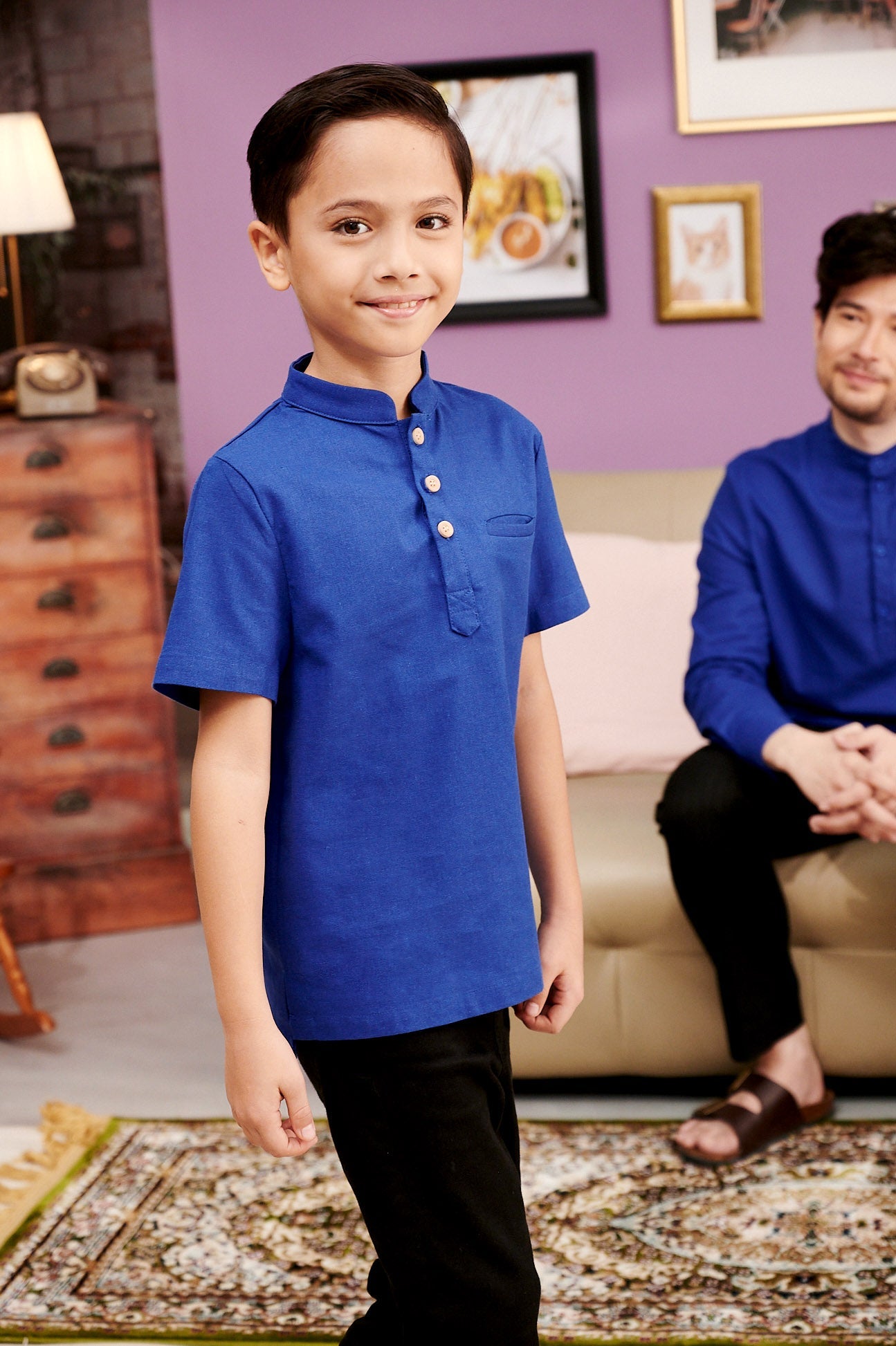 The Kenangan Raya Boy Short Sleeves Shirt Royal Blue - Umbi