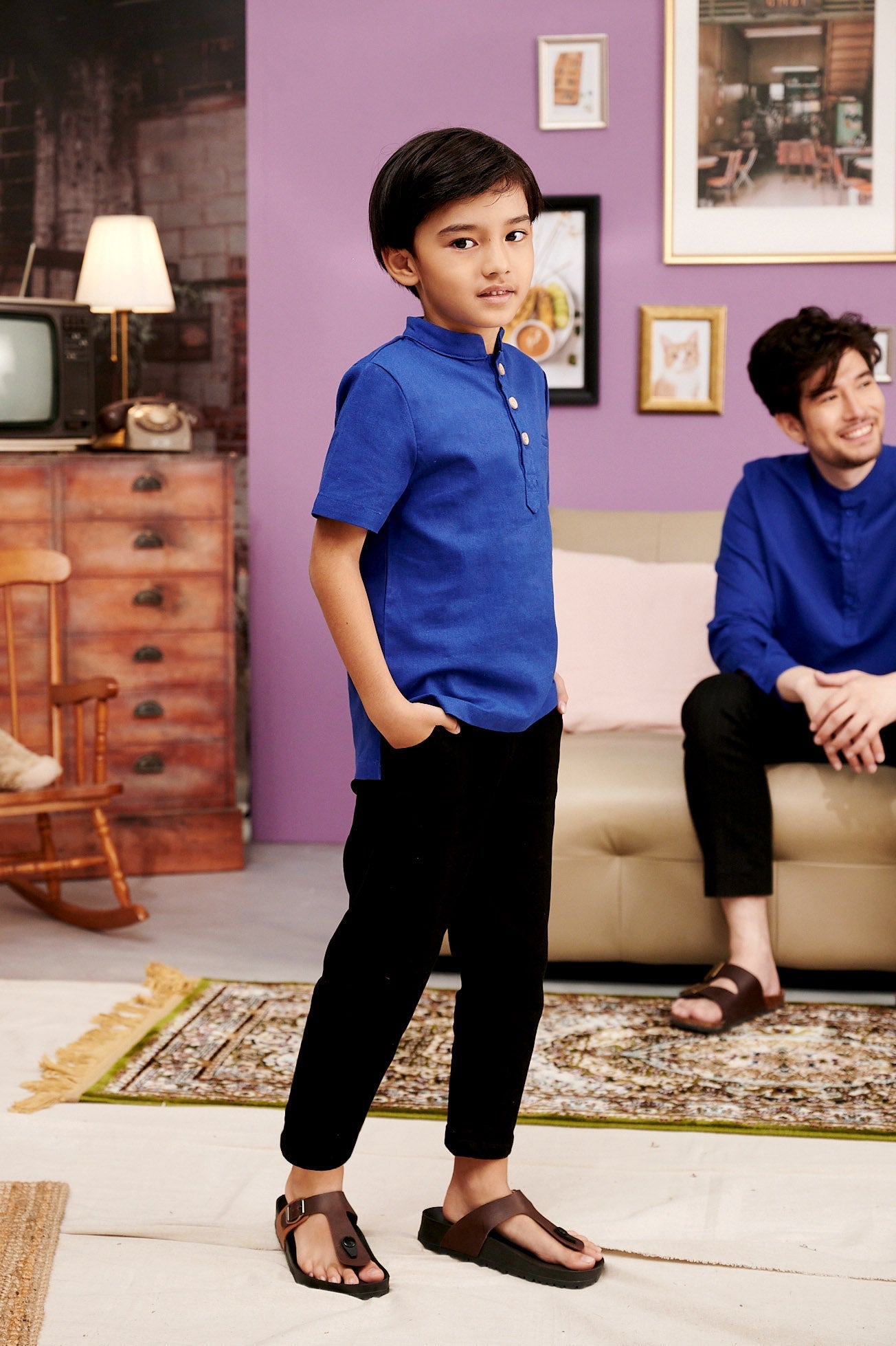 The Kenangan Raya Boy Short Sleeves Shirt Royal Blue - Umbi