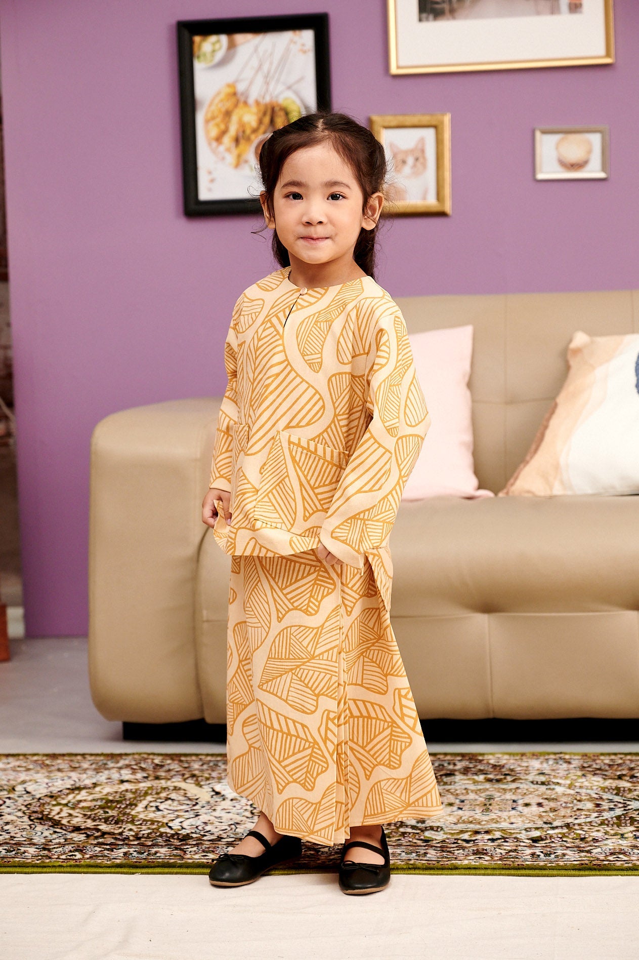 The Kenangan Raya Girl Kurung Top Gasing Print - Umbi