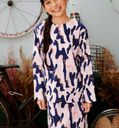 The Kenangan Raya Girl Kurung Top Marble Print - Umbi