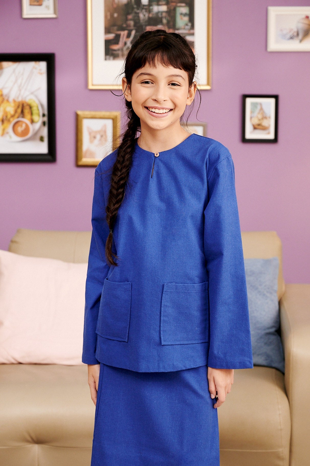 The Kenangan Raya Girl Kurung Top Royal Blue - Umbi