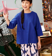 The Kenangan Raya Girl Pair Pockets Boxy Blouse Royal Blue - Umbi