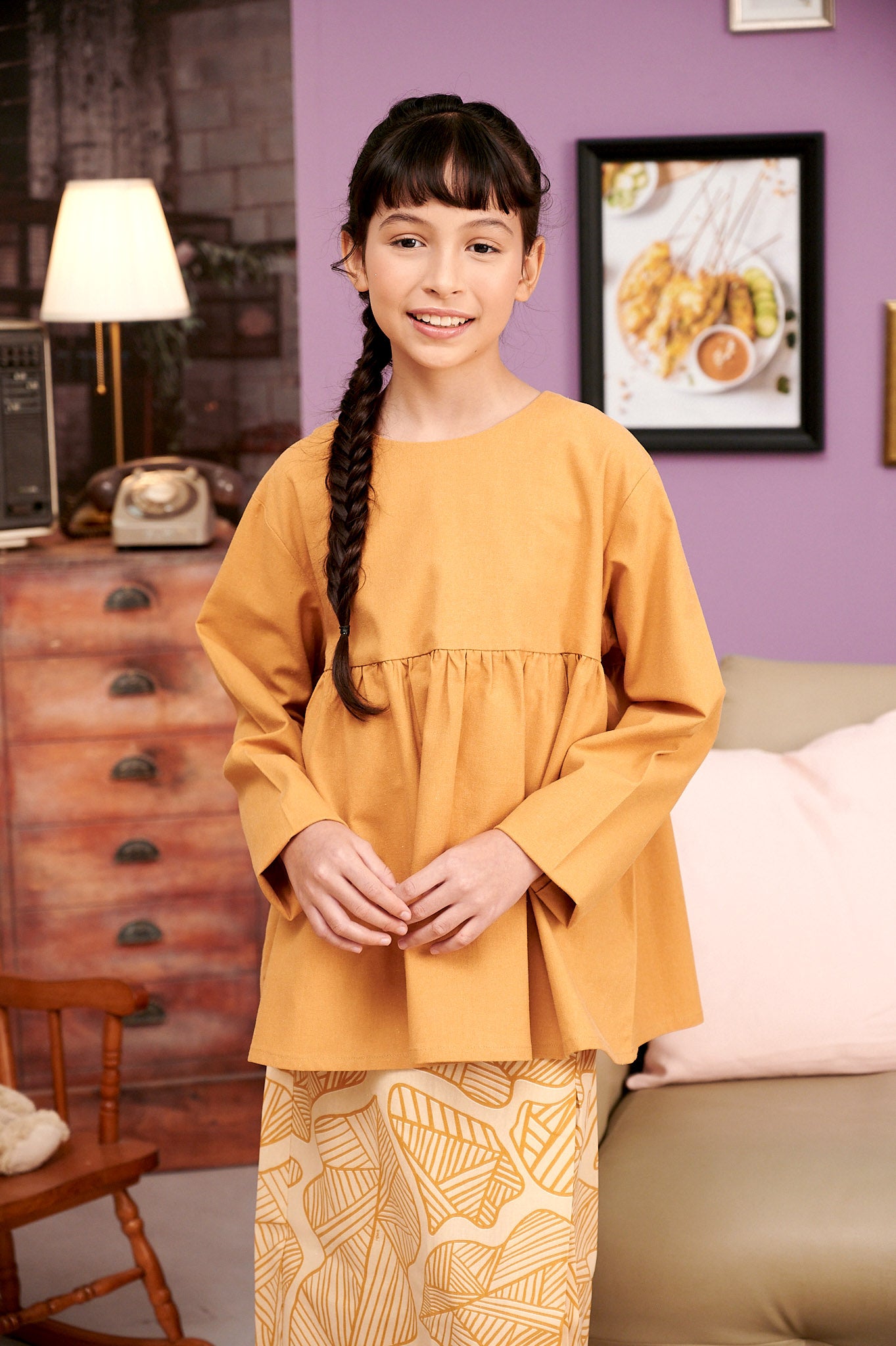 The Kenangan Raya Girl Ruffle Top Brown