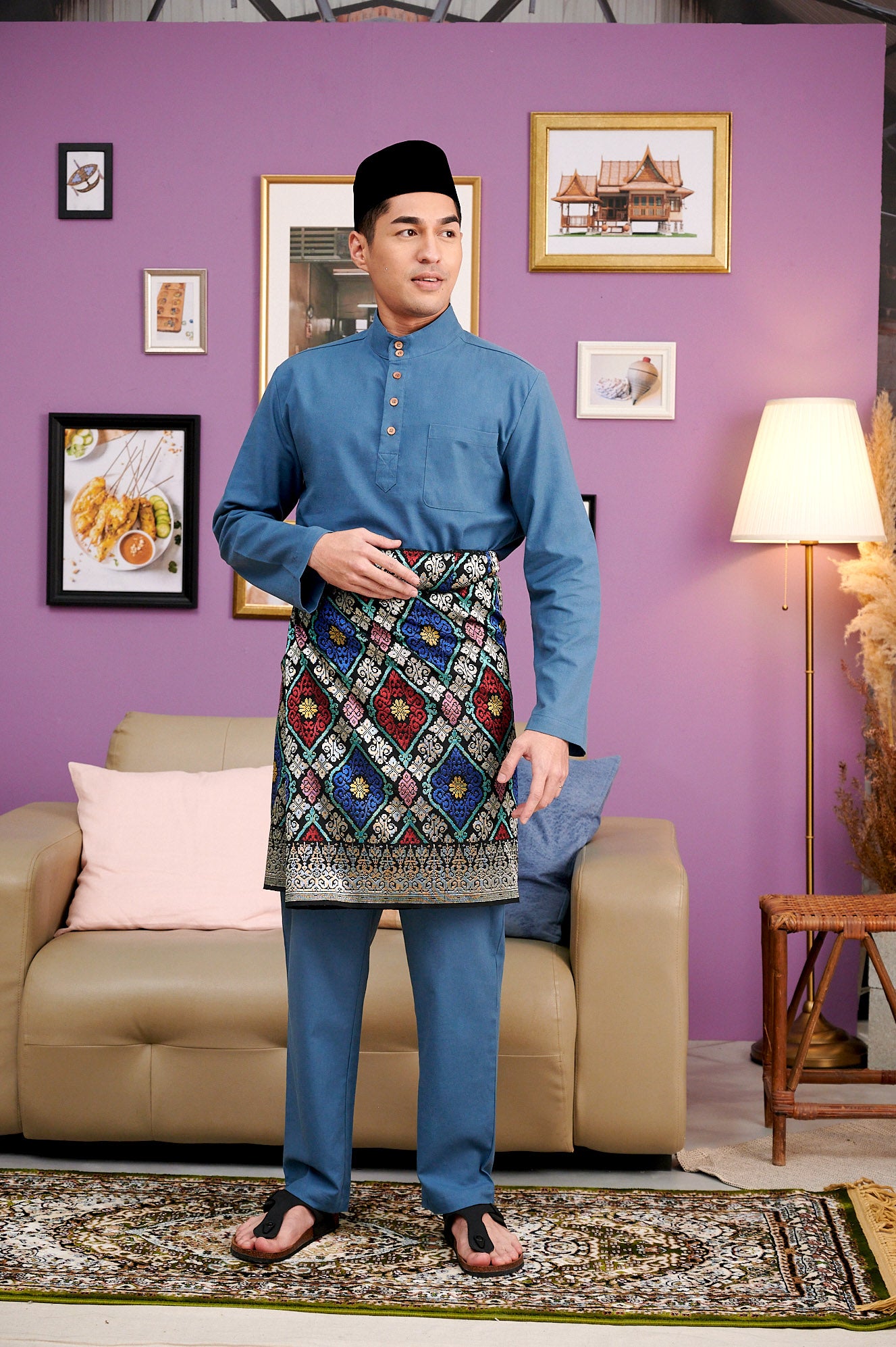 The Kenangan Raya Men Baju Melayu Steel Blue